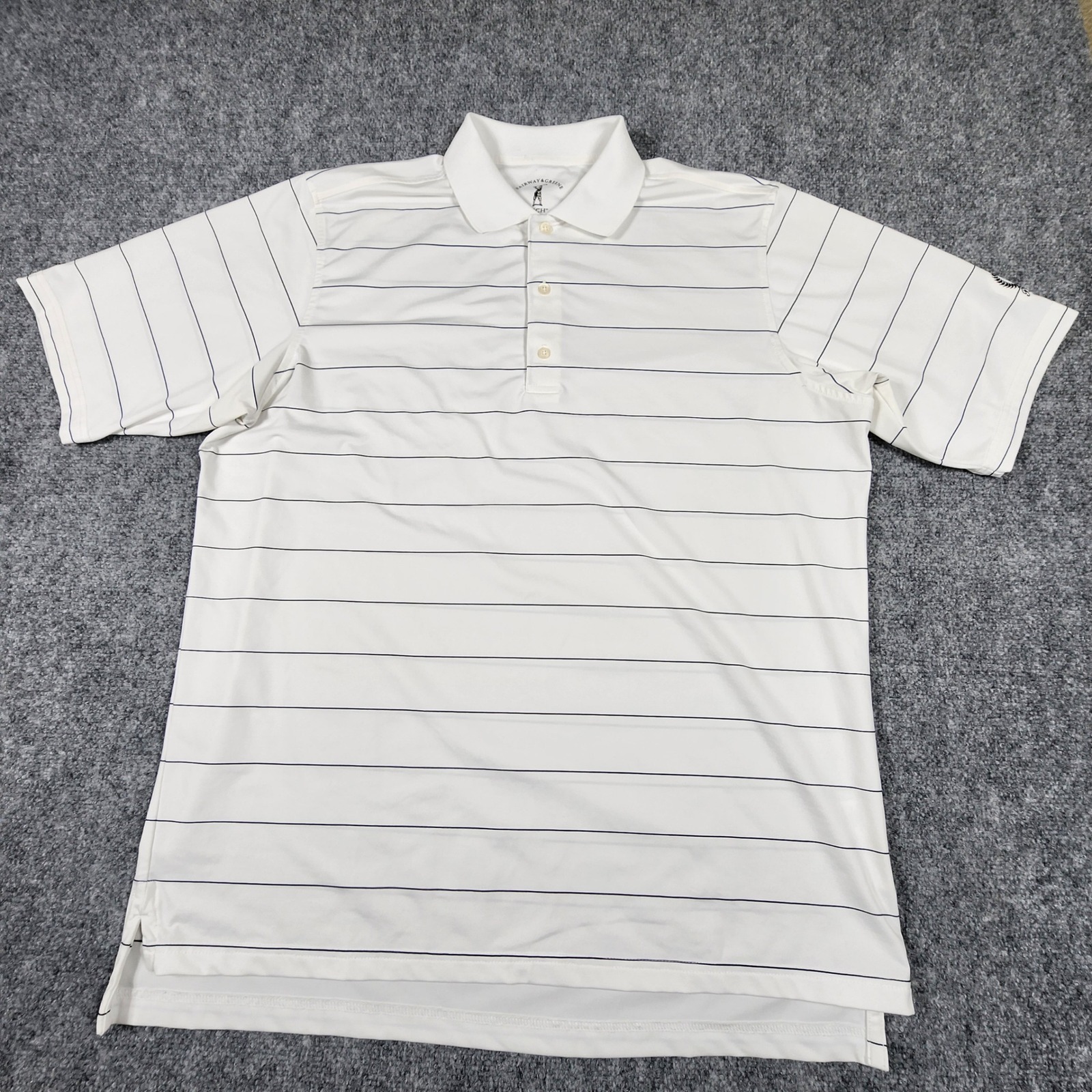 Fairway  Greene Tech Mens Large White Striped Golf Polo Ridglea Country Club